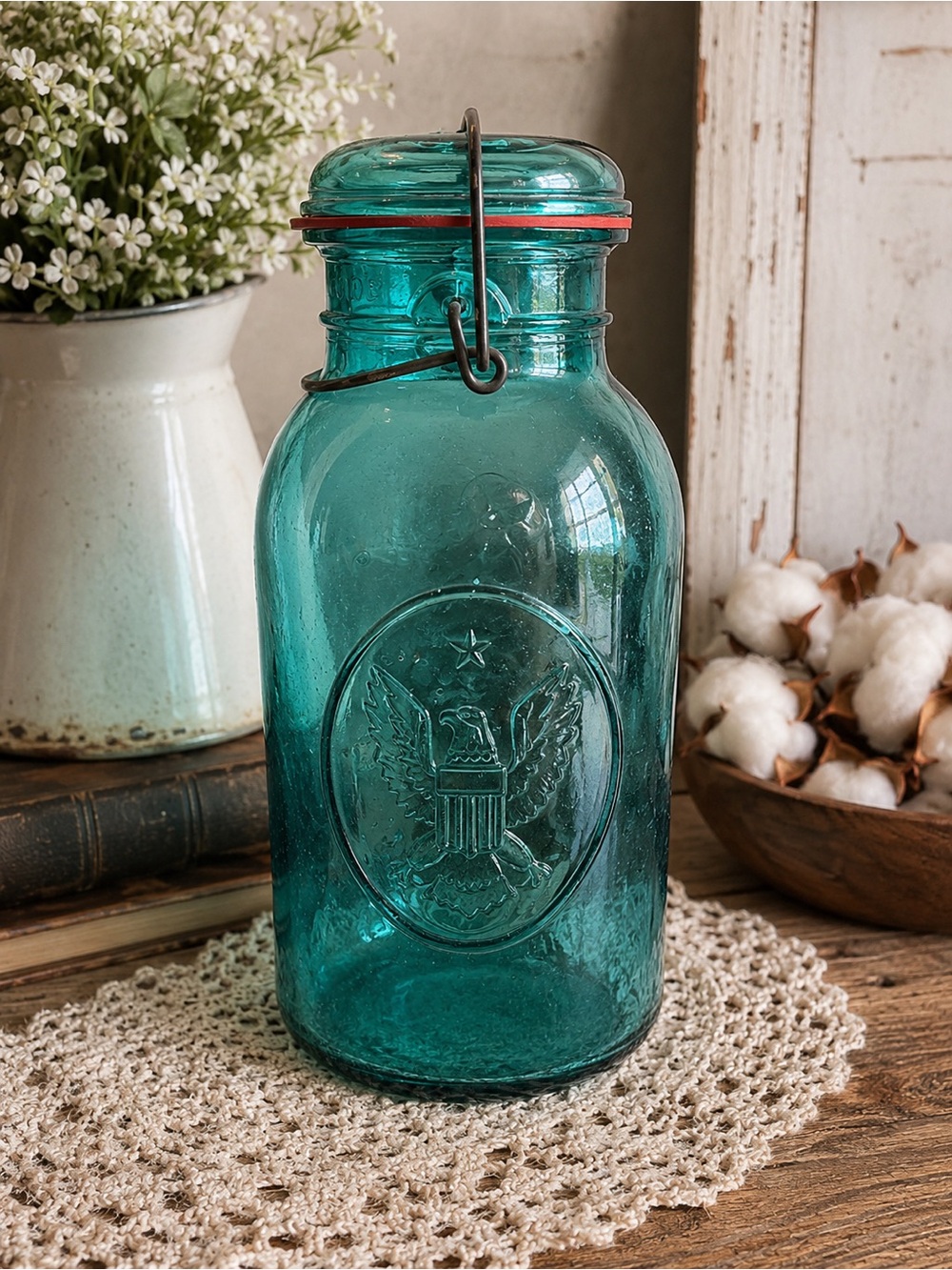 Vintage 1976 Ball Bicentennial Eagle Blue Mason Jar 1 Quart Lid USA